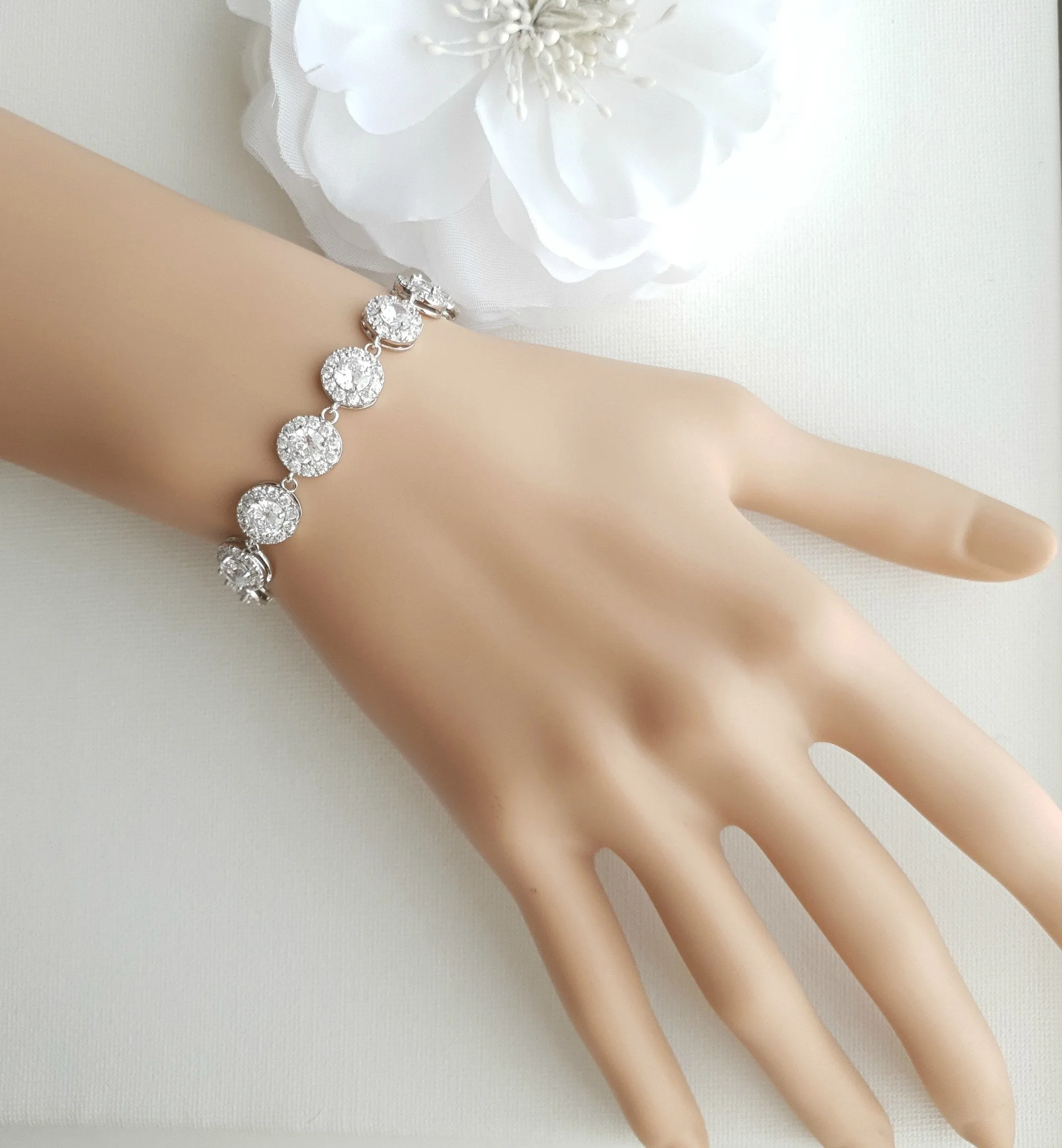 Gold Bridal Bracelet for Weddings in Round Cubic Zirconia -Cristle