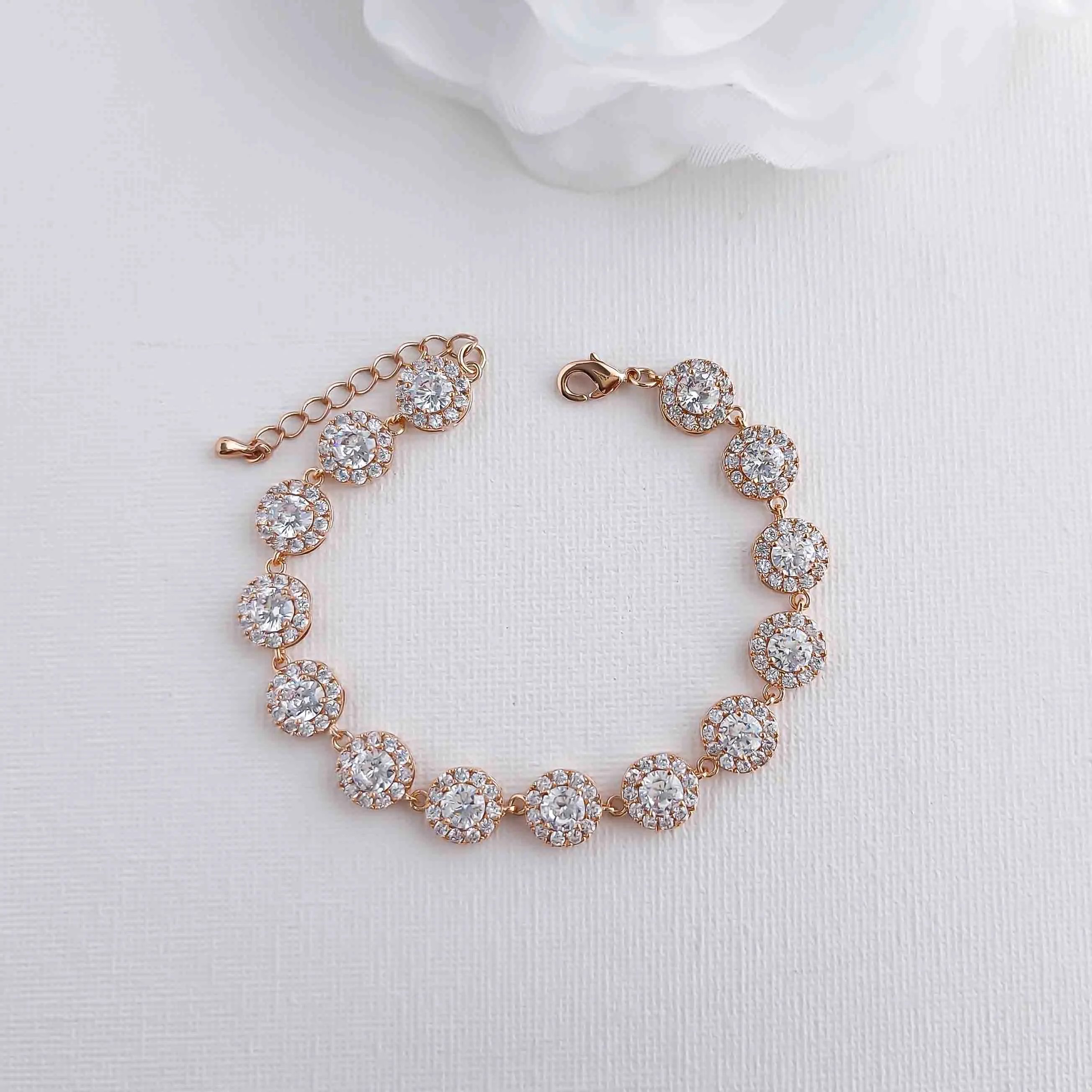 Gold Bridal Bracelet for Weddings in Round Cubic Zirconia -Cristle