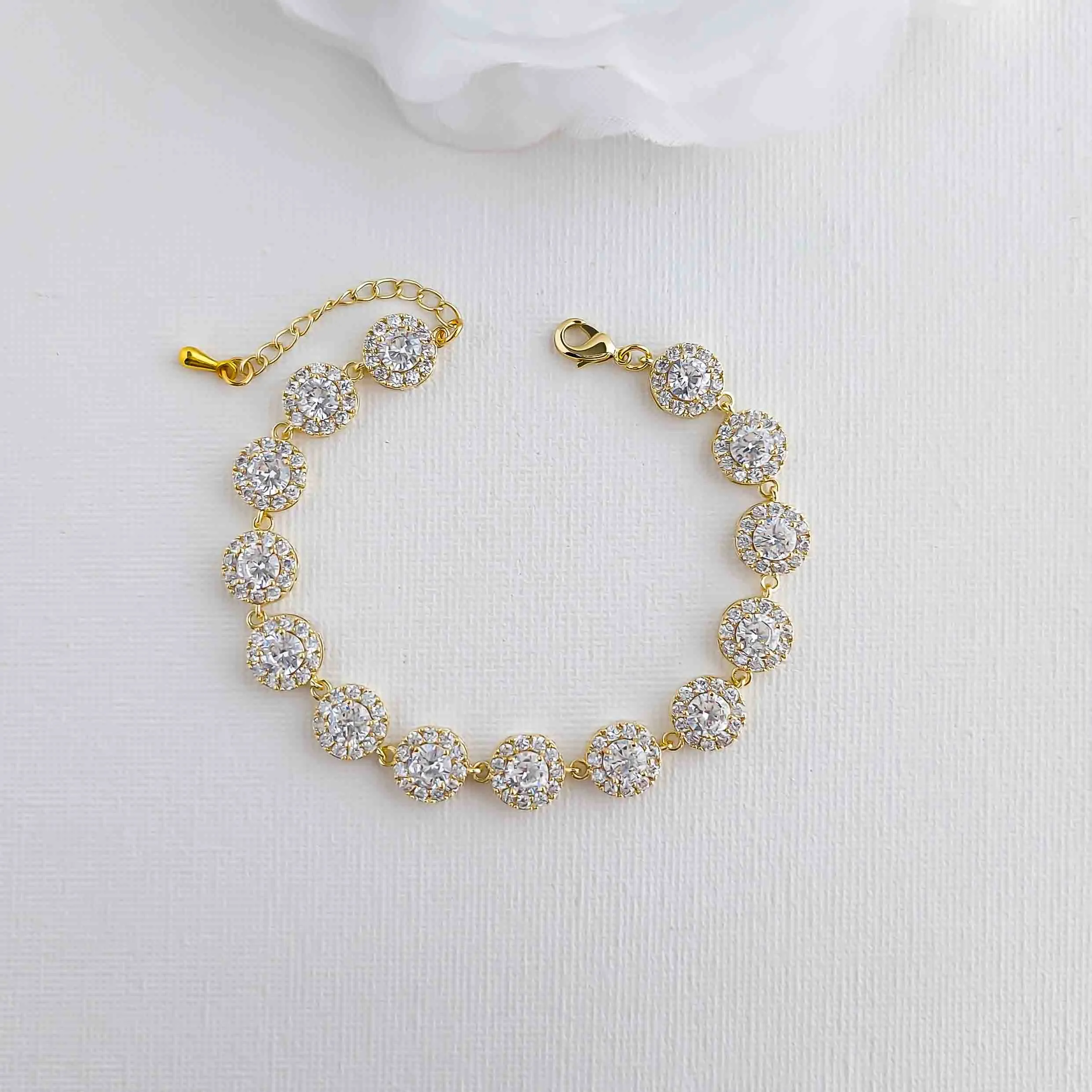 Gold Bridal Bracelet for Weddings in Round Cubic Zirconia -Cristle