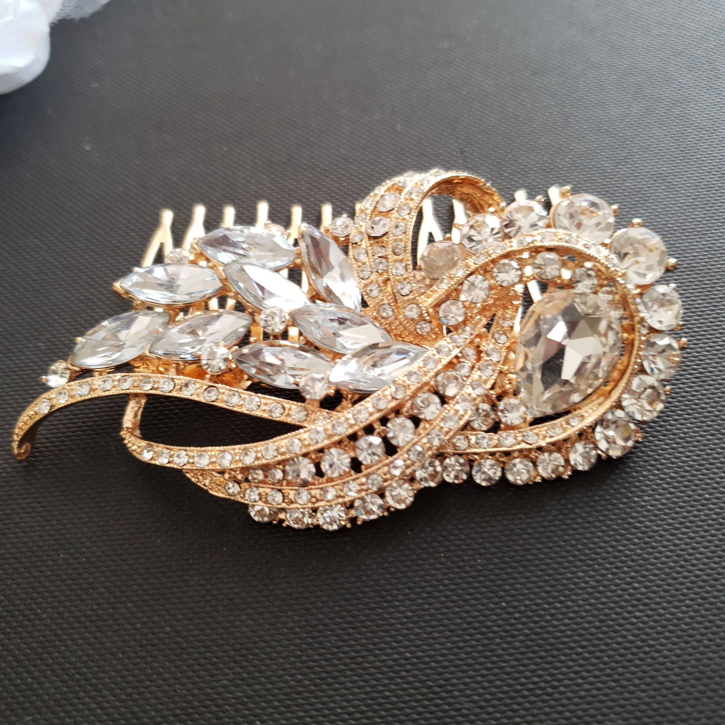 Gold Bridal Hair Comb-Diane