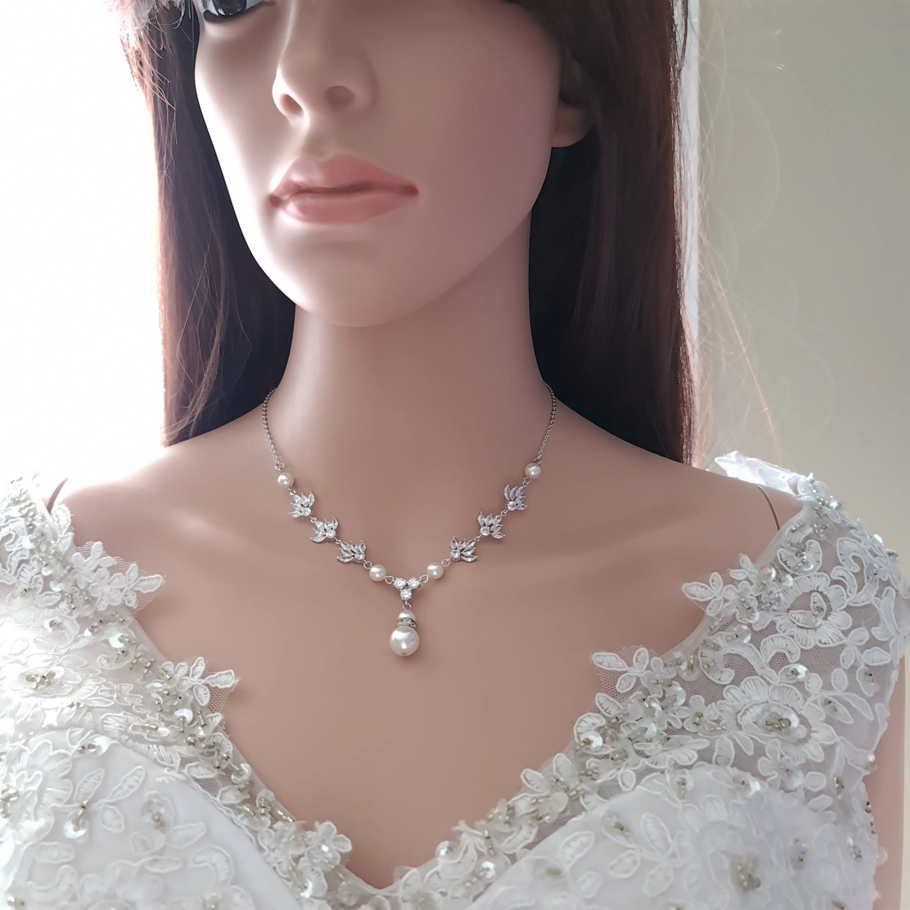 Gold Crystal Backdrop Necklace for Weddings-Rosa