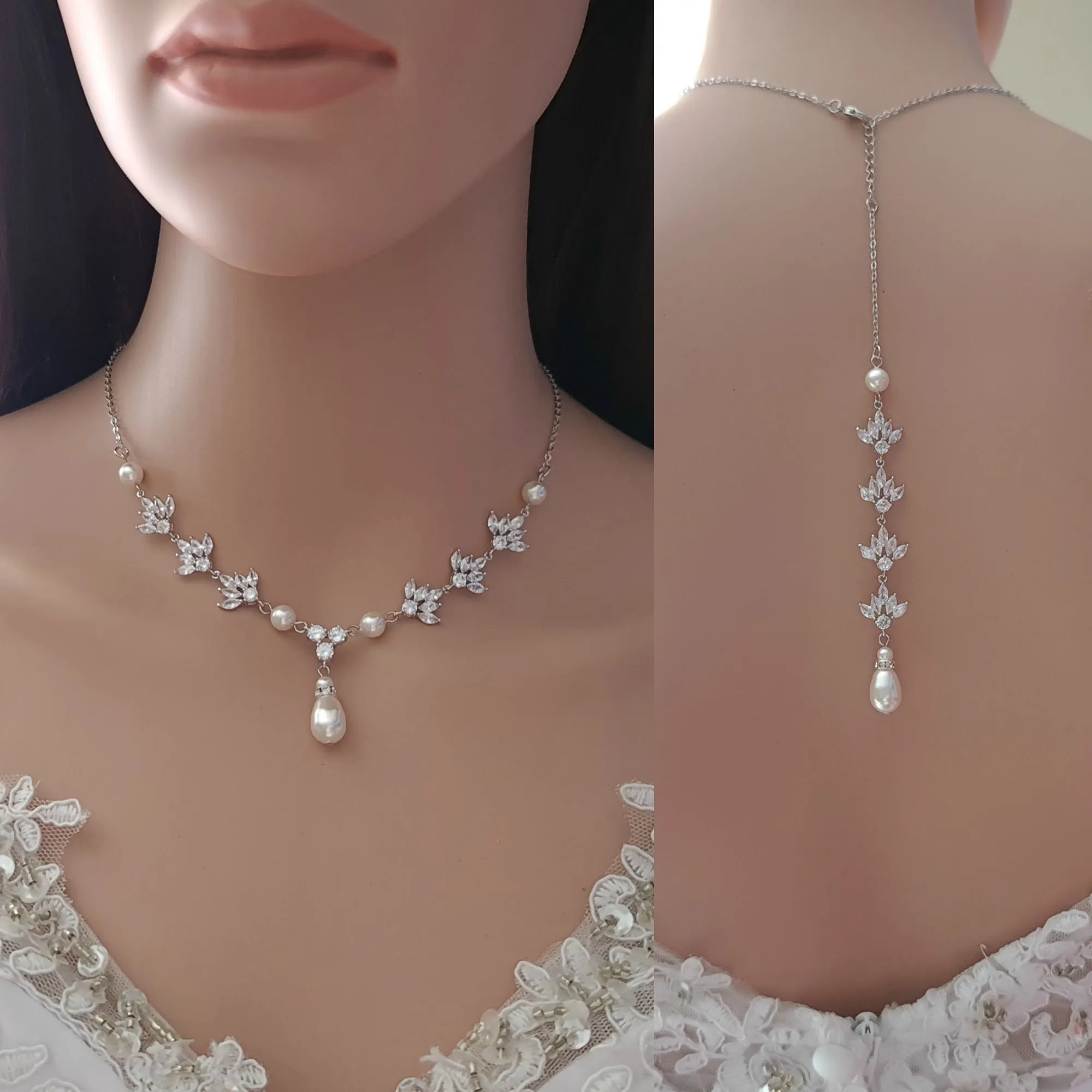 Gold Crystal Backdrop Necklace for Weddings-Rosa