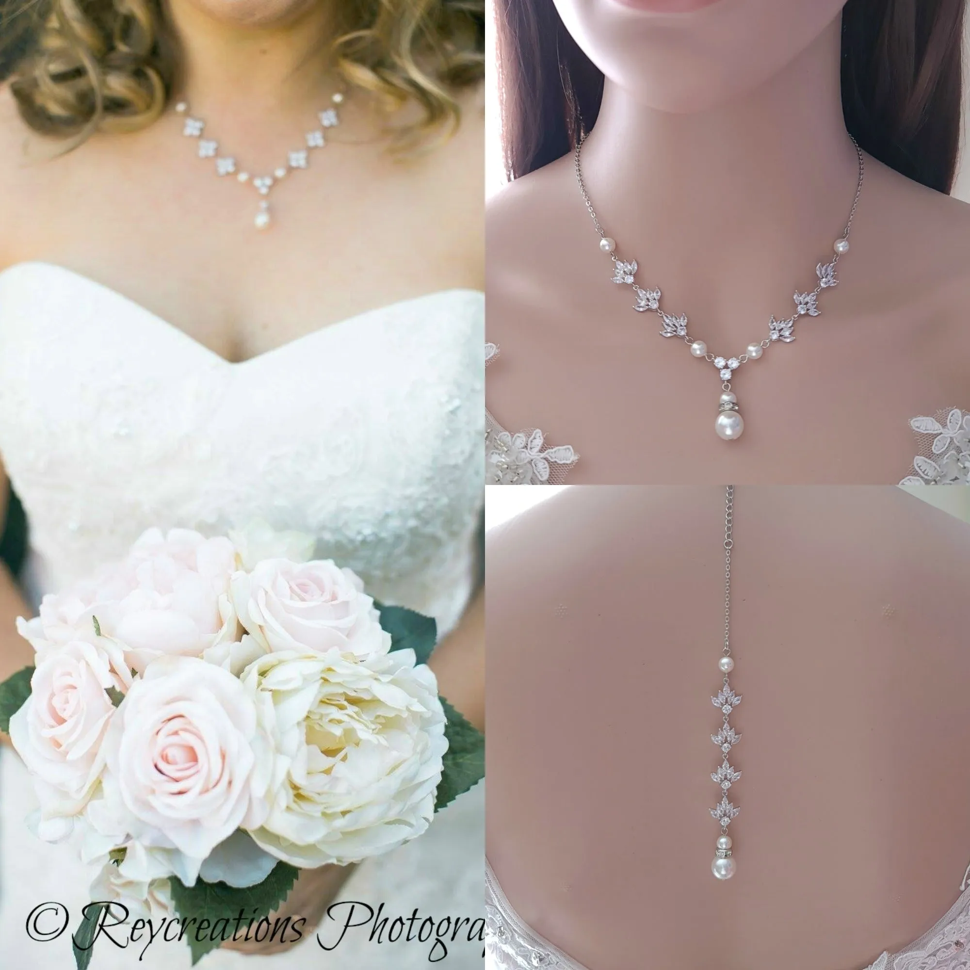 Gold Crystal Backdrop Necklace for Weddings-Rosa