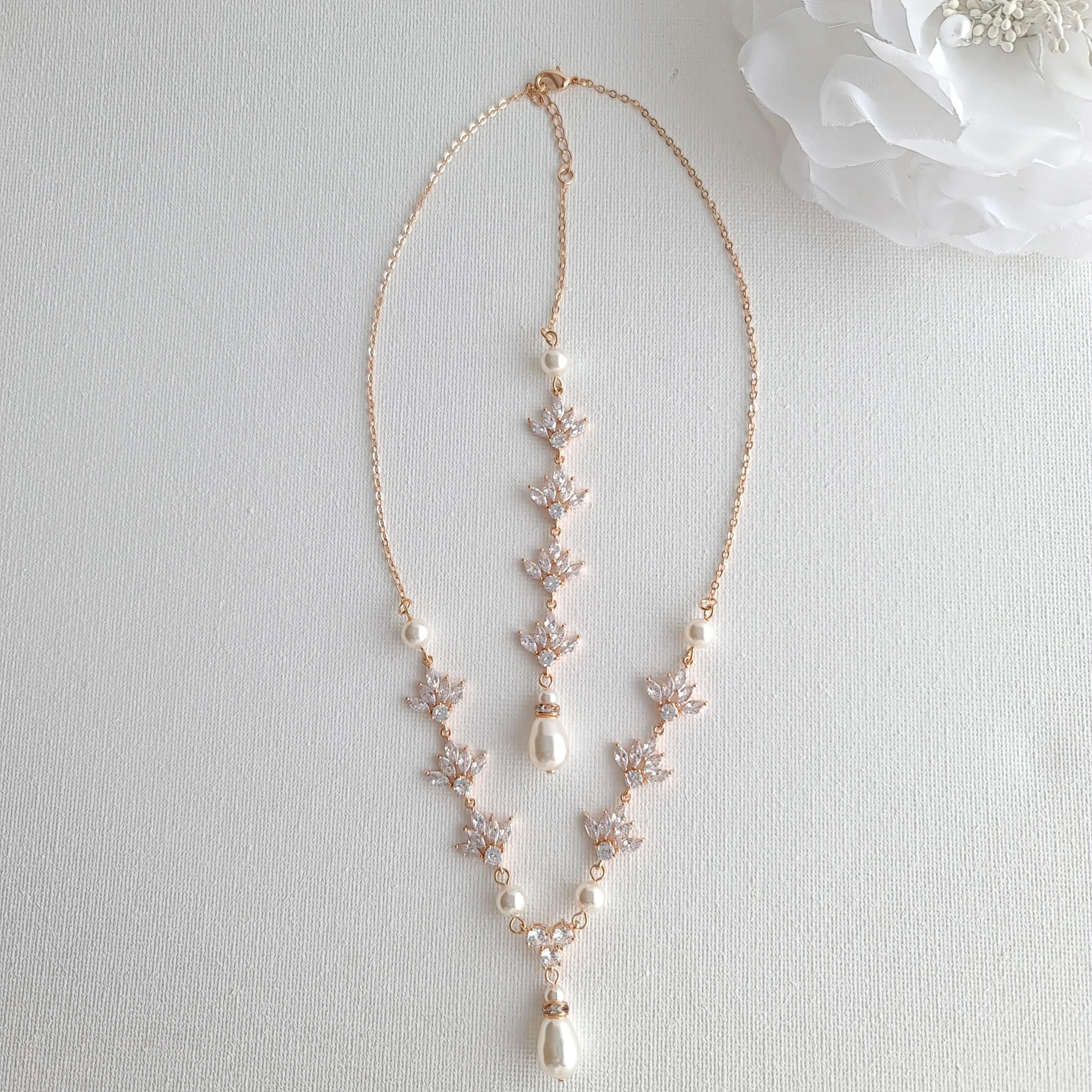 Gold Crystal Backdrop Necklace for Weddings-Rosa