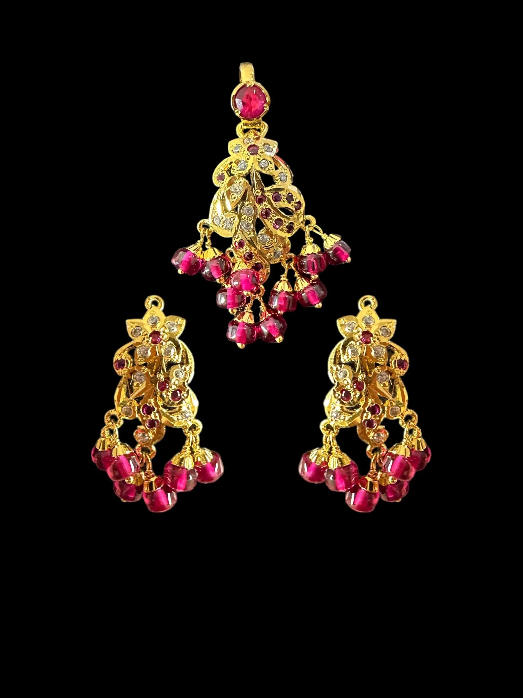 Gold plated jadau silver pendant set in rubies  ( READY TO SHIP )