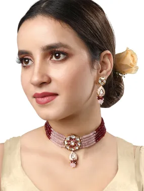 Gold Plated Kundan Necklace with Onyx and Agate