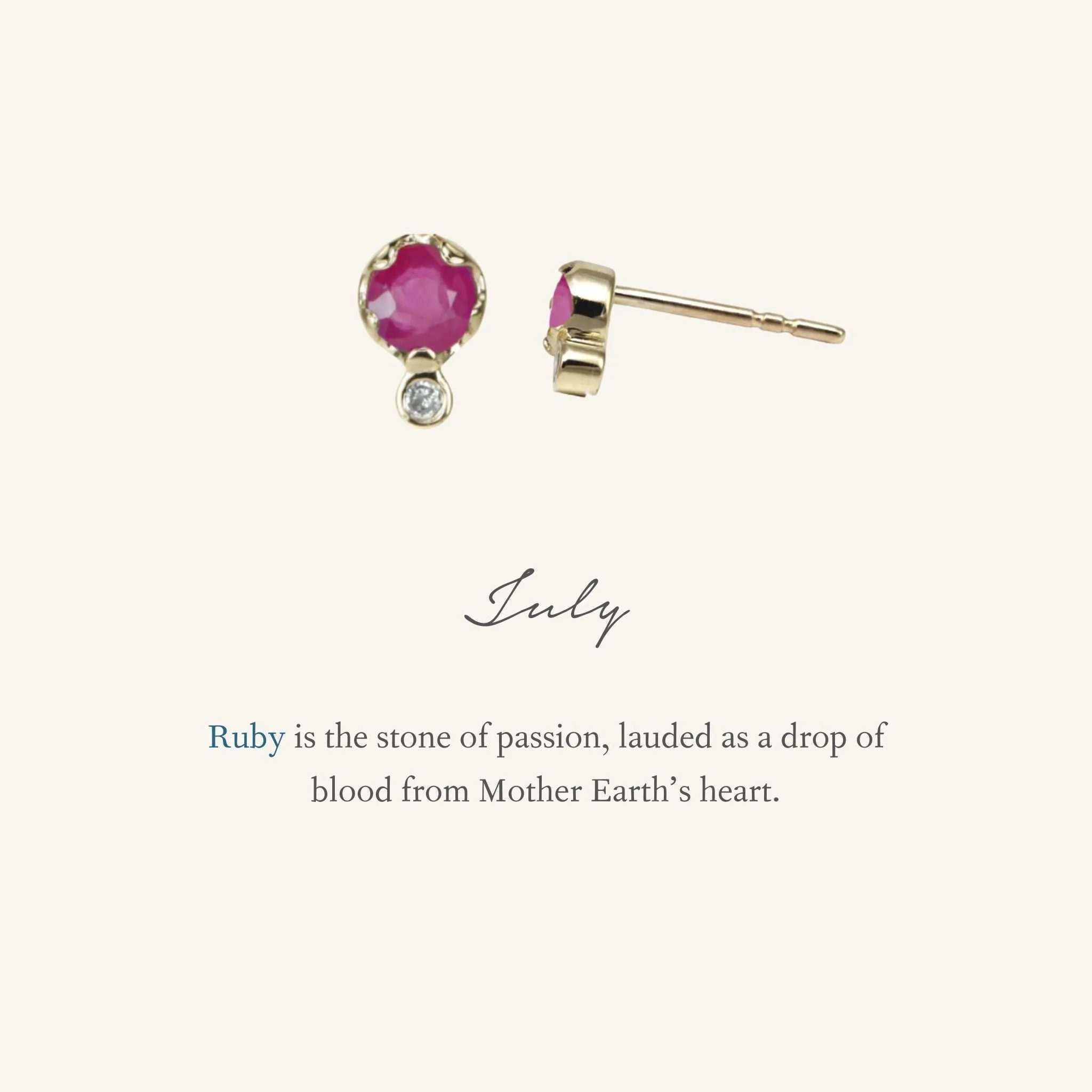 Gold Ruby & Diamond Stud Earrings