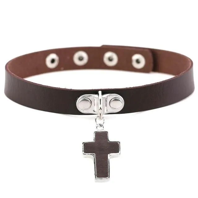 Gothic Black Cross Choker Necklace