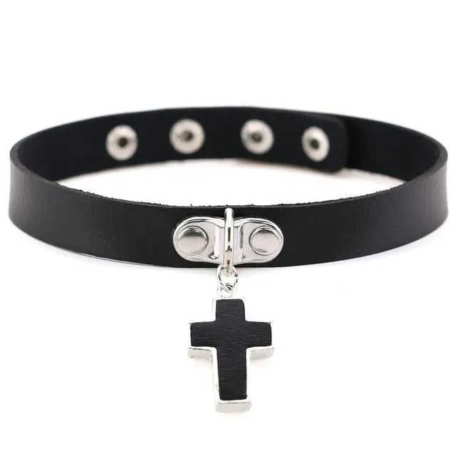 Gothic Black Cross Choker Necklace