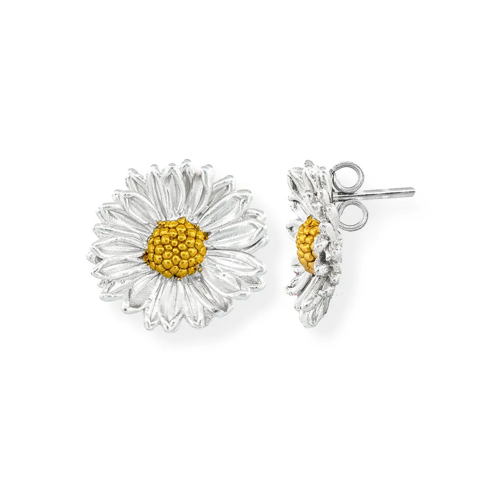 Handmade Gold Plated Silver Daisy Field Stud Earrings Medium