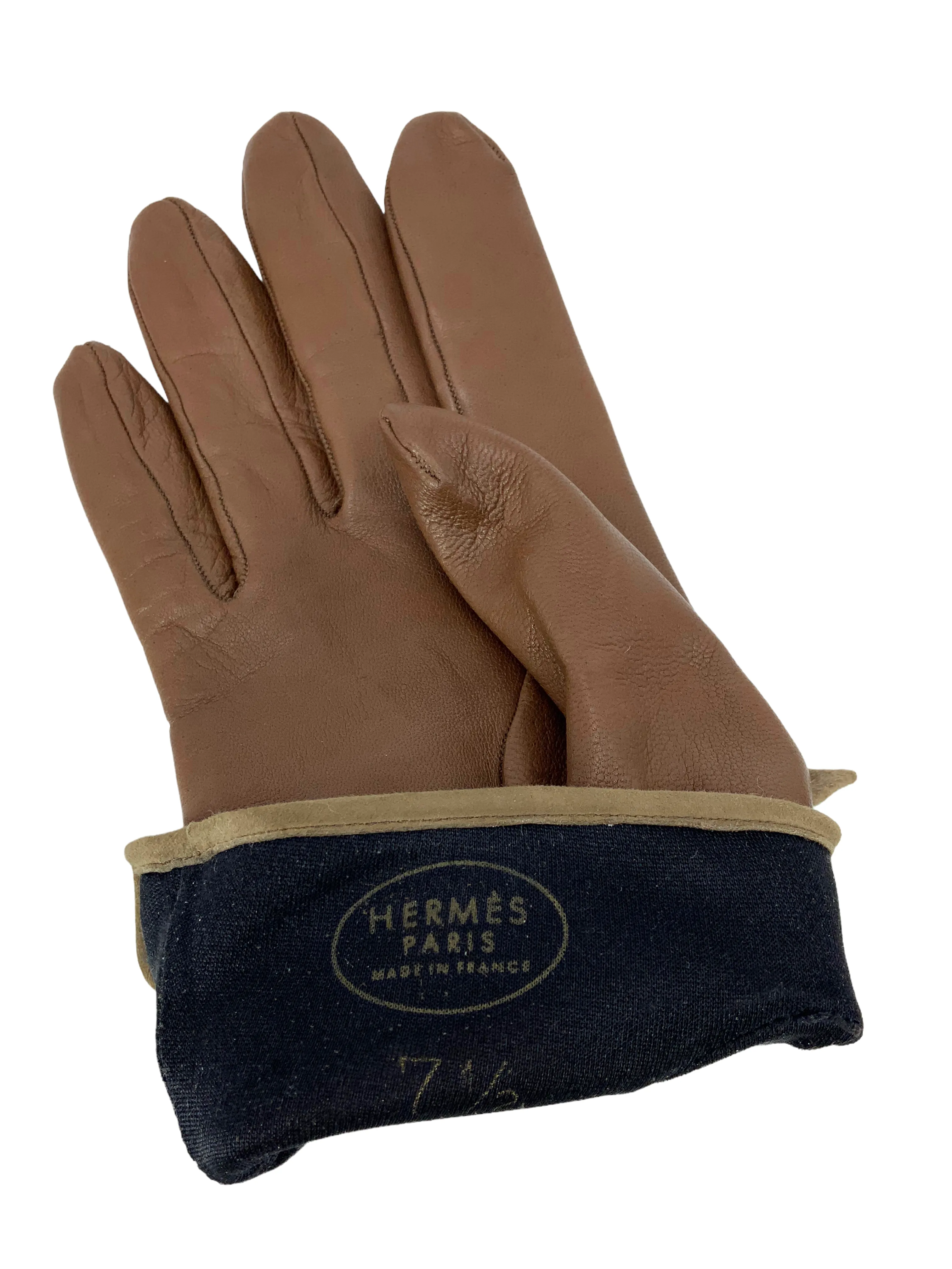 HERMES Leather Suede Bow Gloves Size 7.5