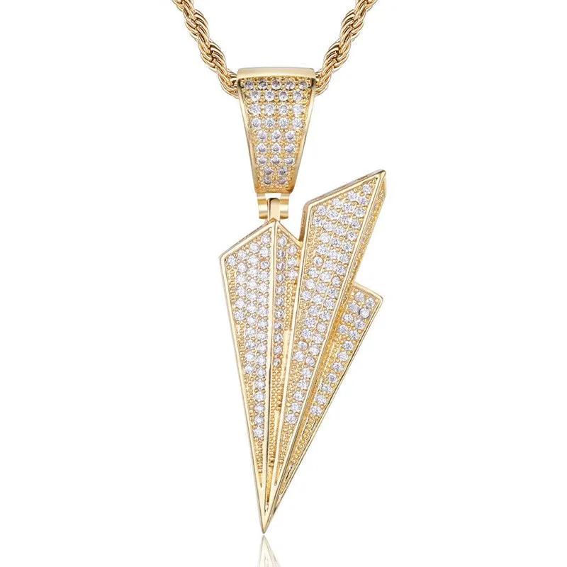 Iced Out Paper Plane Pendant - Gold