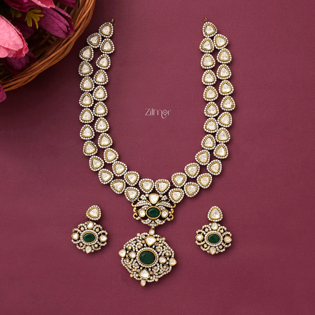 KH100971 - Polki Kundan Ad Stone Pendant Necklace Earrings Jewellery Set