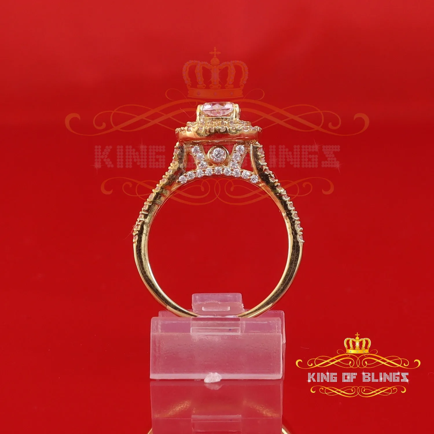 King Of Blings  10K Yellow Gold 2.00CT 'VVS' 'FL' D clr Cushion Cut Moissonite Womens Ring S/7