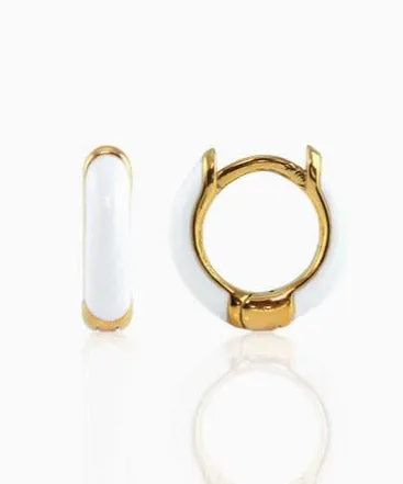 Kris Nations Enamel Huggie Hoop Earrings - White/Gold