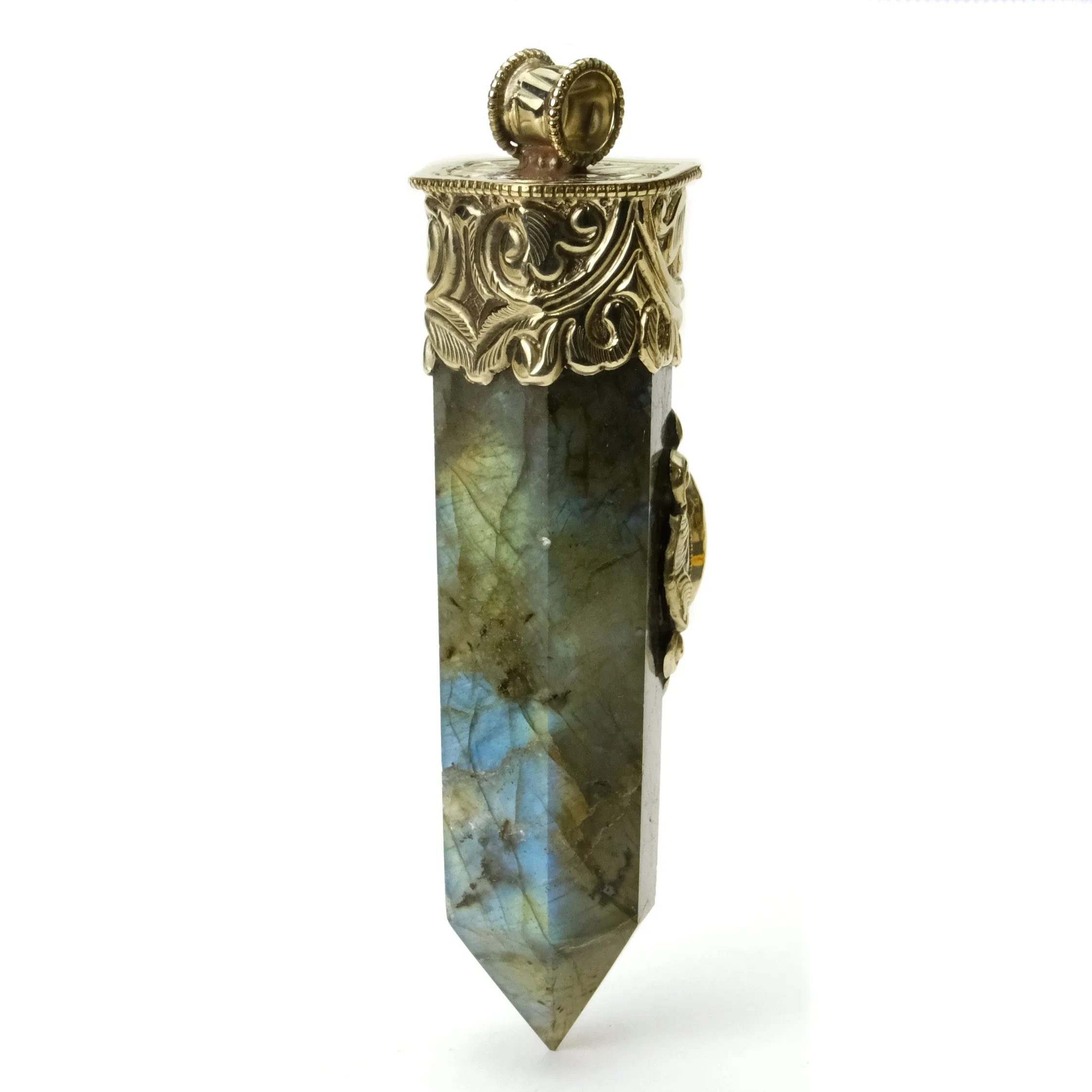 Labradorite Obelisk Pendant Large with Fine Polished Labradorite Cabochon # 79