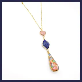 Lapis and Cloisonné Pendant Necklace