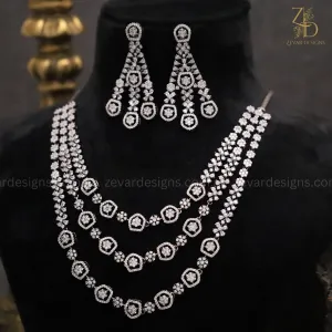 Layered AD/Zircon Necklace Set - Black/Silver Finish