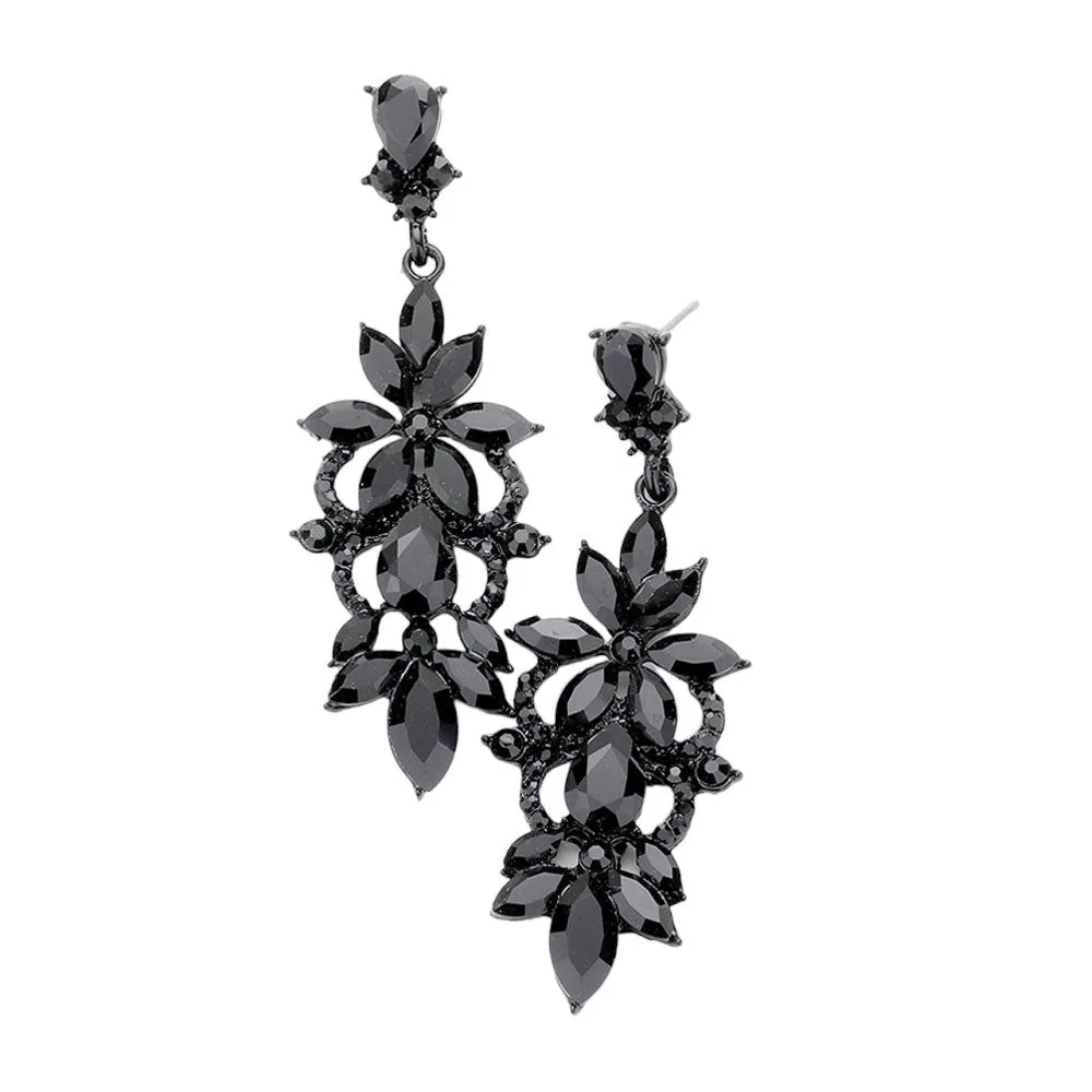 Marquise Stone Flower Accented Evening Earrings