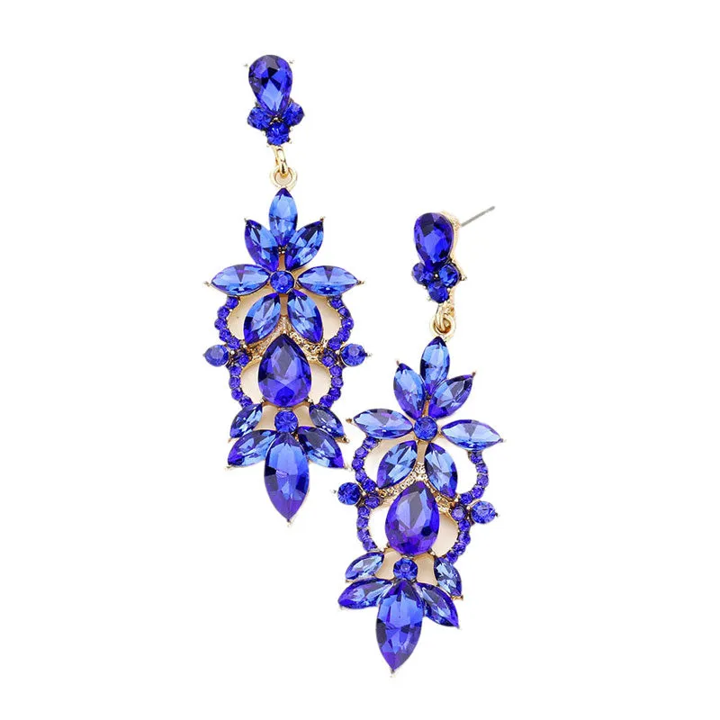 Marquise Stone Flower Accented Evening Earrings