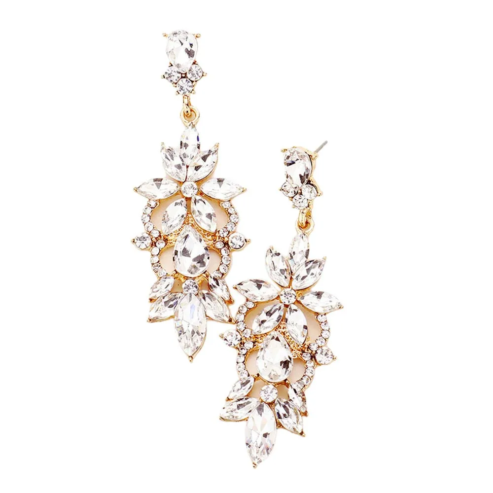 Marquise Stone Flower Accented Evening Earrings