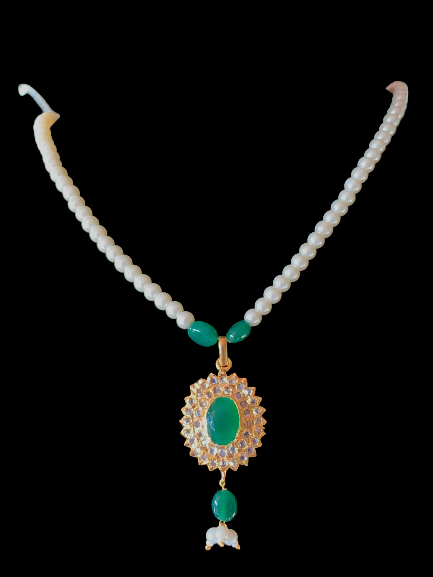 MEYAM Hyderabadi pendant set in green ( READY TO SHIP)