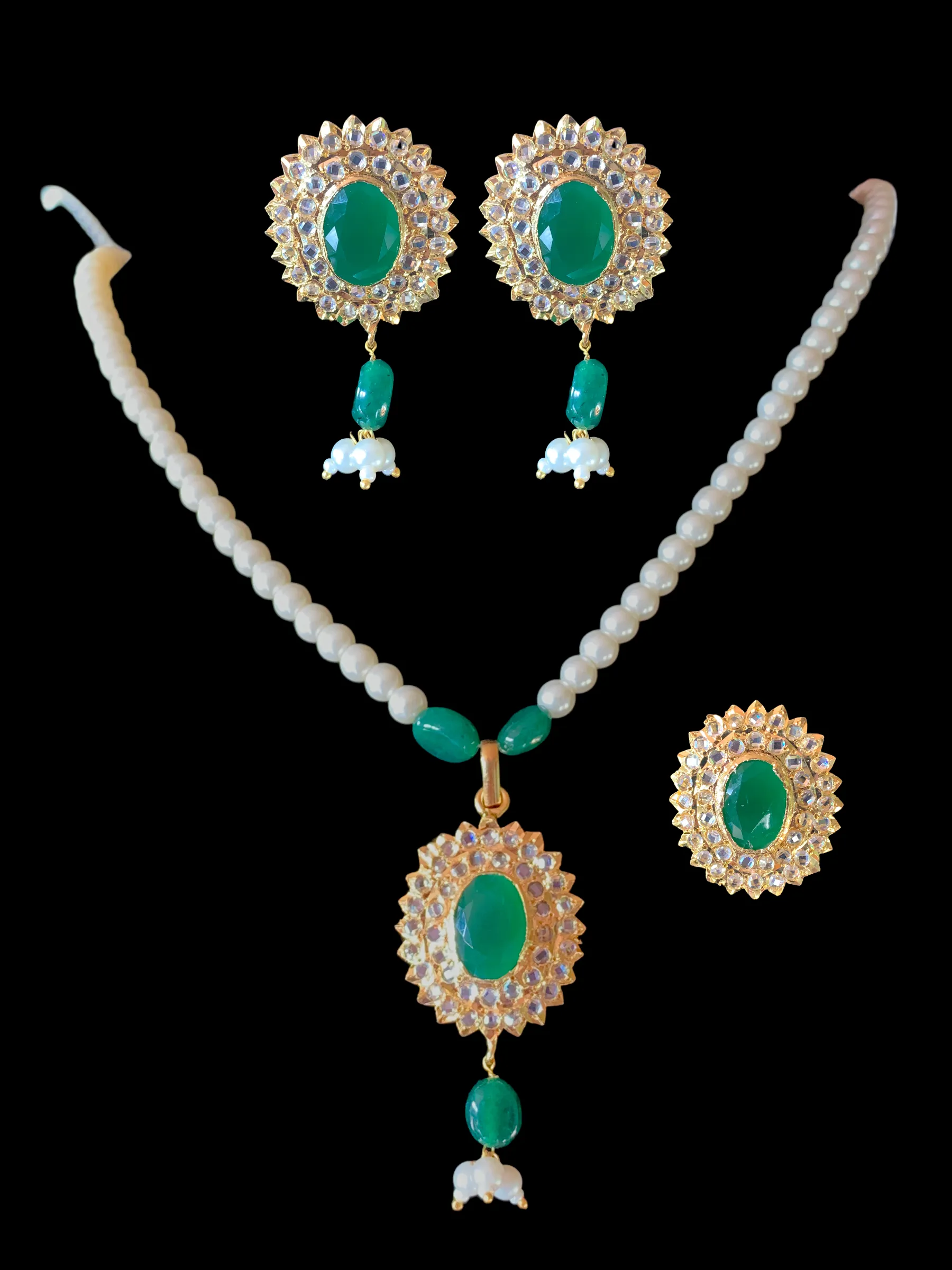 MEYAM Hyderabadi pendant set in green ( READY TO SHIP)