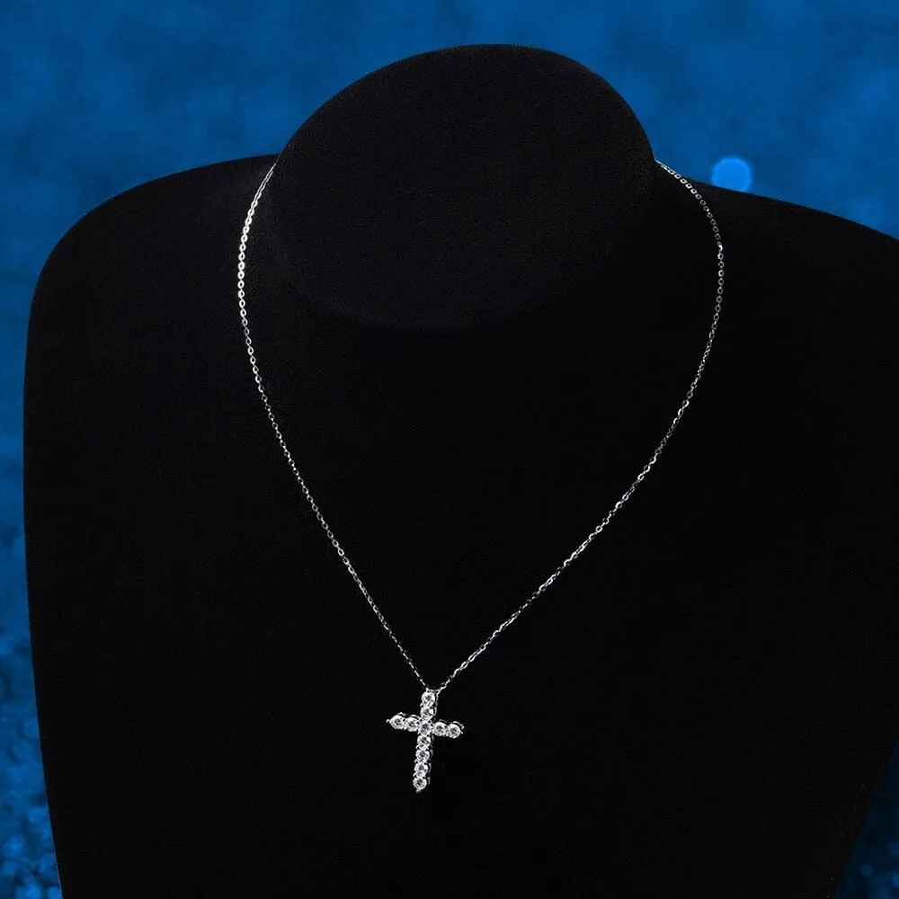 Moissanite Cross Pendant Necklace 925 Sterling Silver