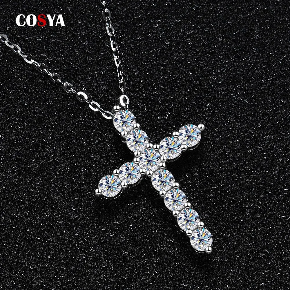 Moissanite Cross Pendant Necklace 925 Sterling Silver