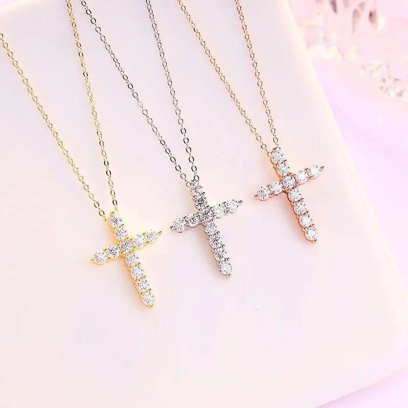 Moissanite Cross Pendant Necklace 925 Sterling Silver