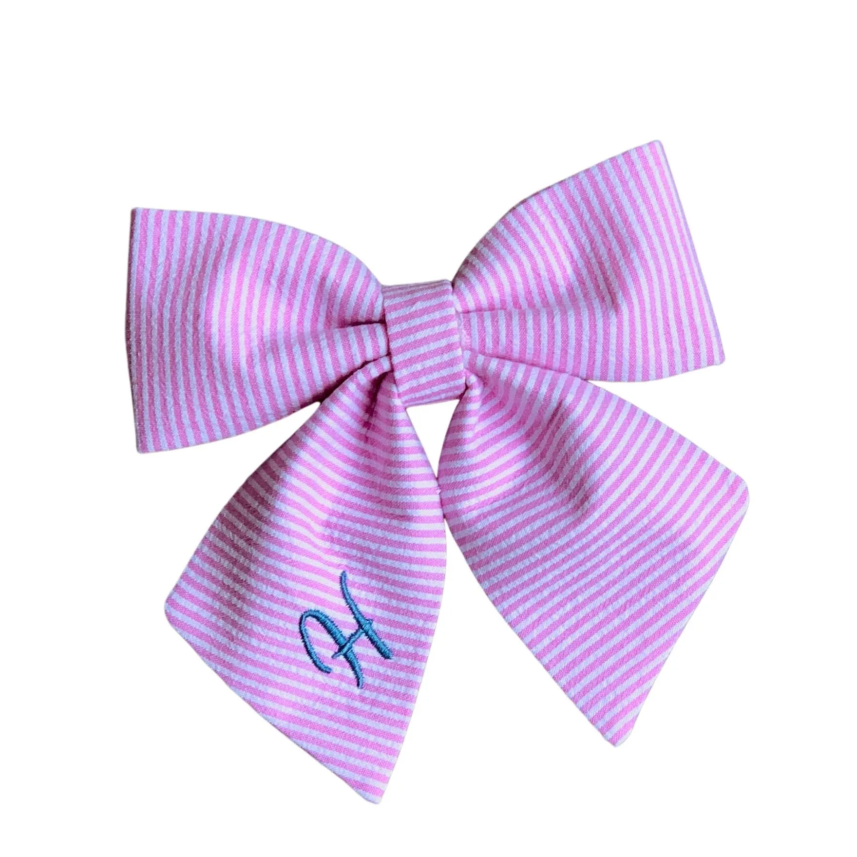 Monogram Dog Bow Ties and Sailor Bows in Seersucker