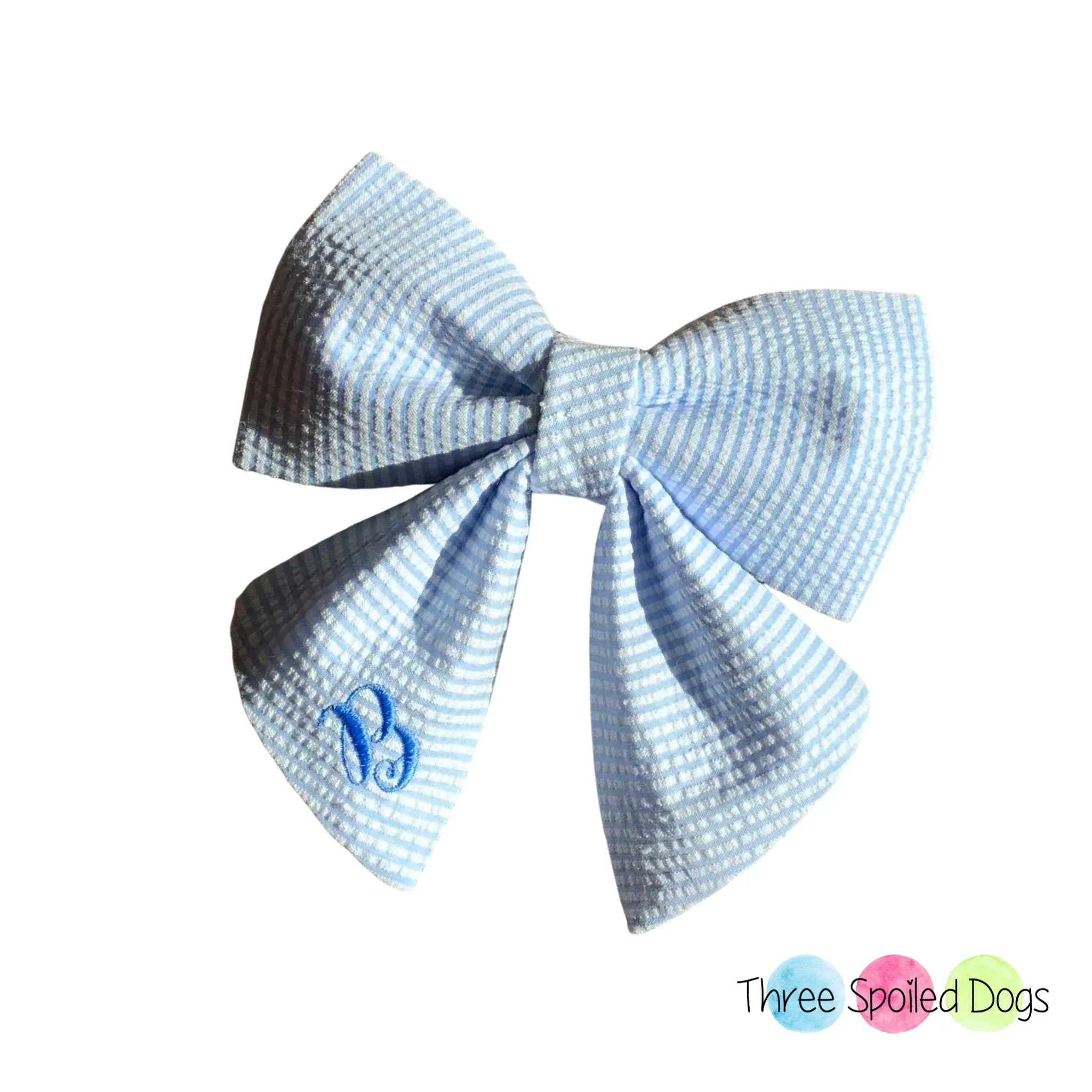 Monogram Dog Bow Ties and Sailor Bows in Seersucker