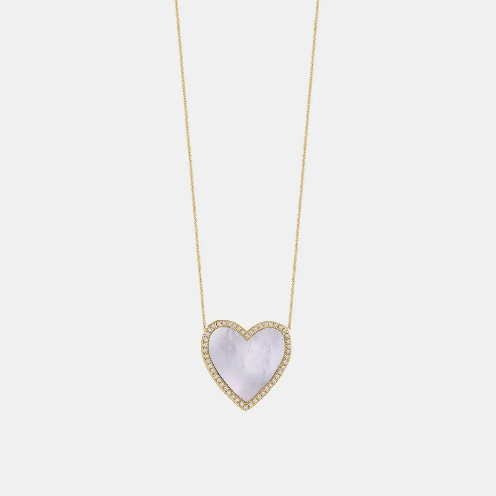 Mother Of Pearl Diamond Border Heart Necklace