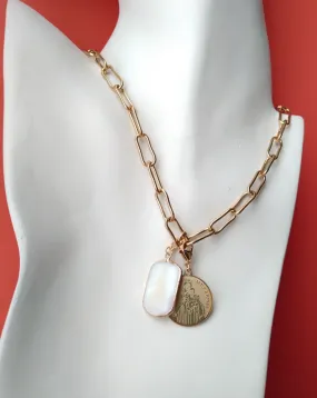 Mount Carmel with Mother of Pearl Paperclip Necklace