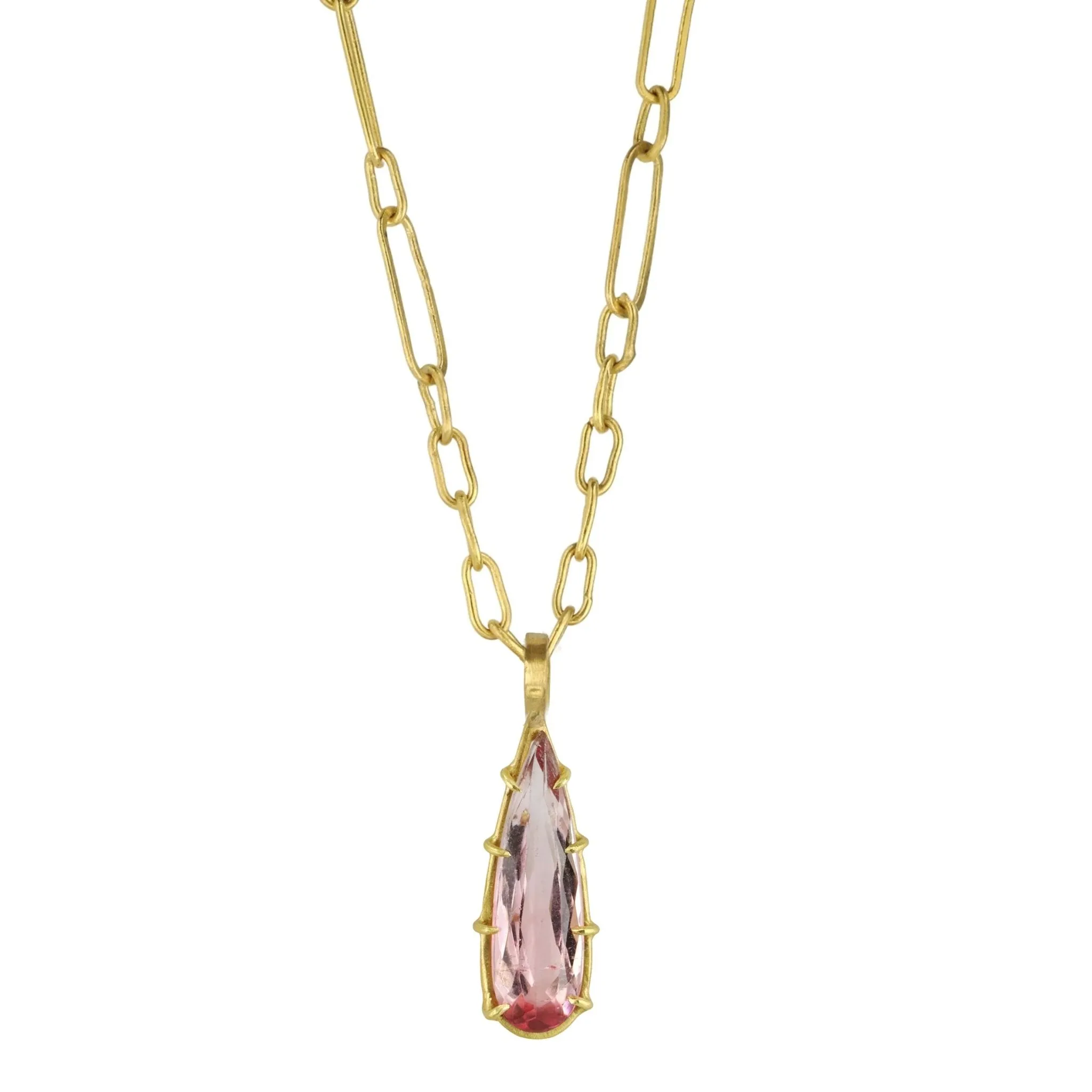 Multi Prong-Set Teardrop Pink Tourmaline Pendant