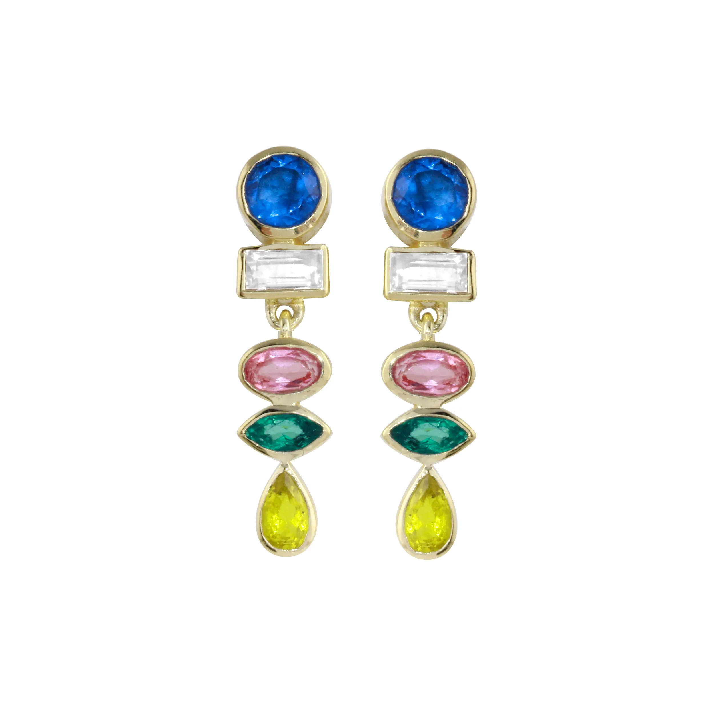 Multi Shape Gemstone Drop Stud Earrings