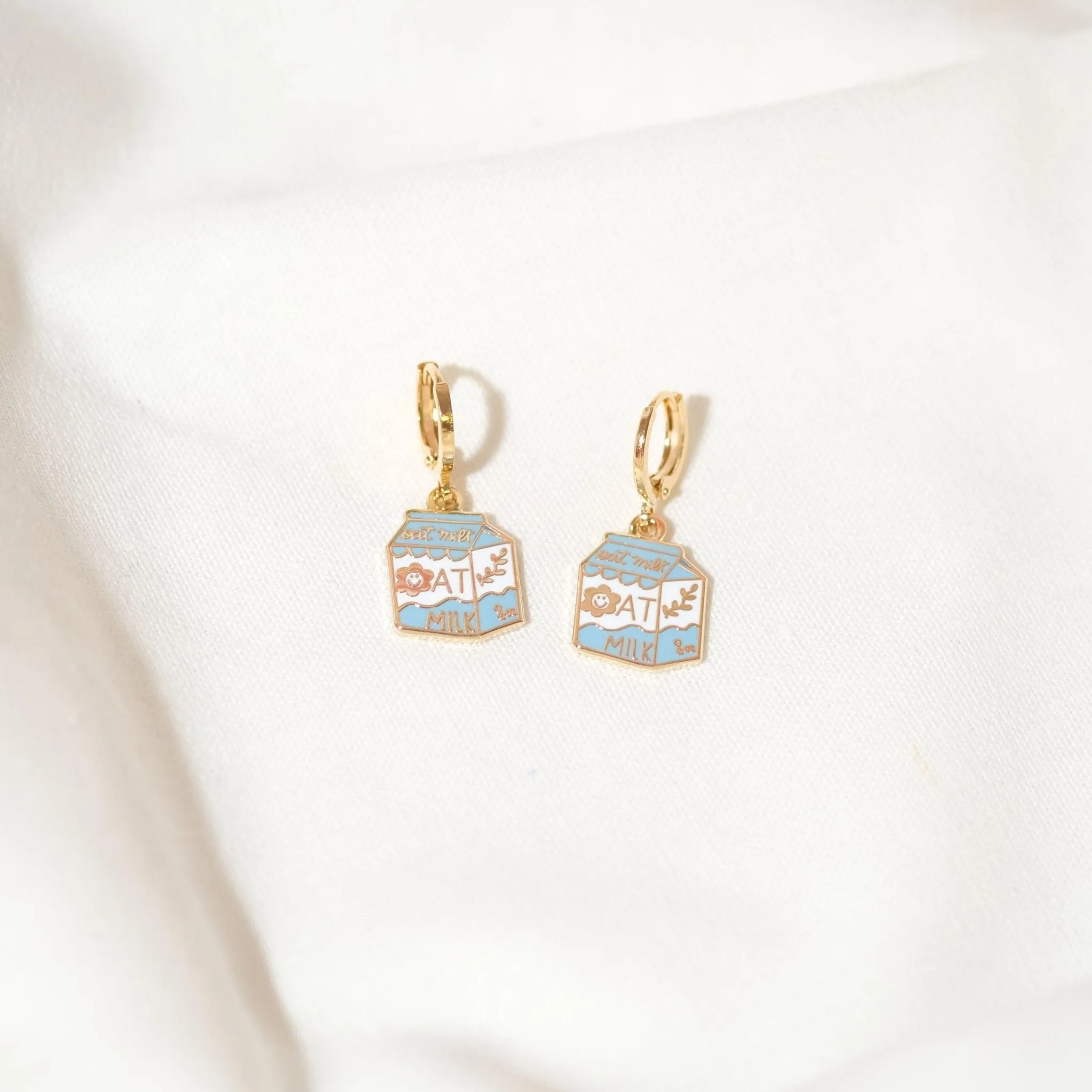 Oat Milk Carton Huggie Hoop Earrings