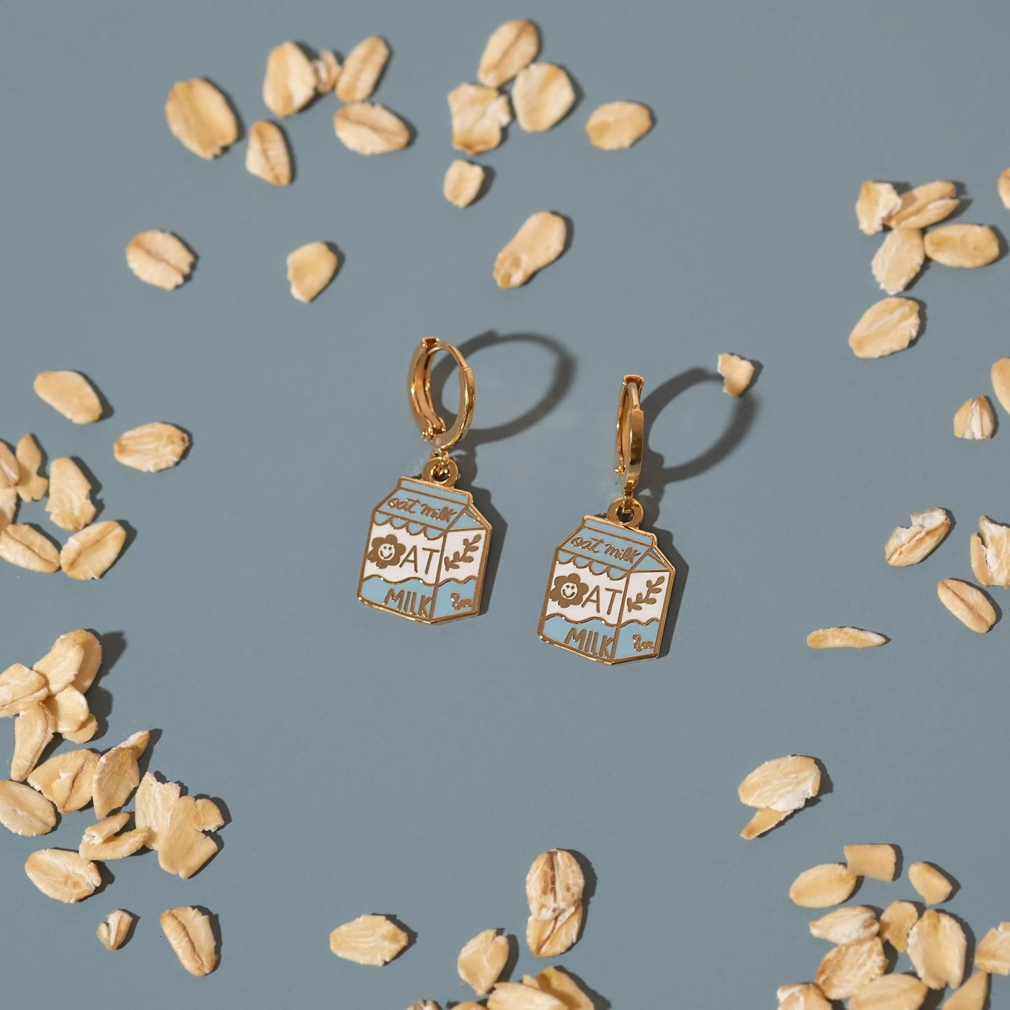 Oat Milk Carton Huggie Hoop Earrings