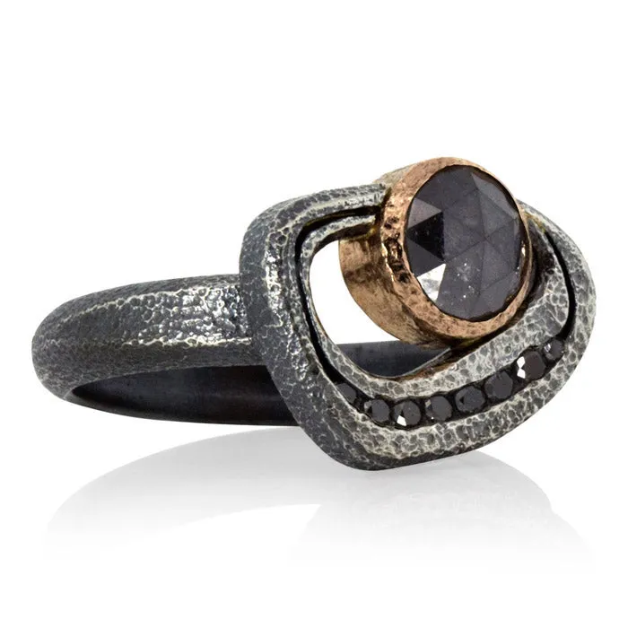 Open Pebble Black Diamond Ring