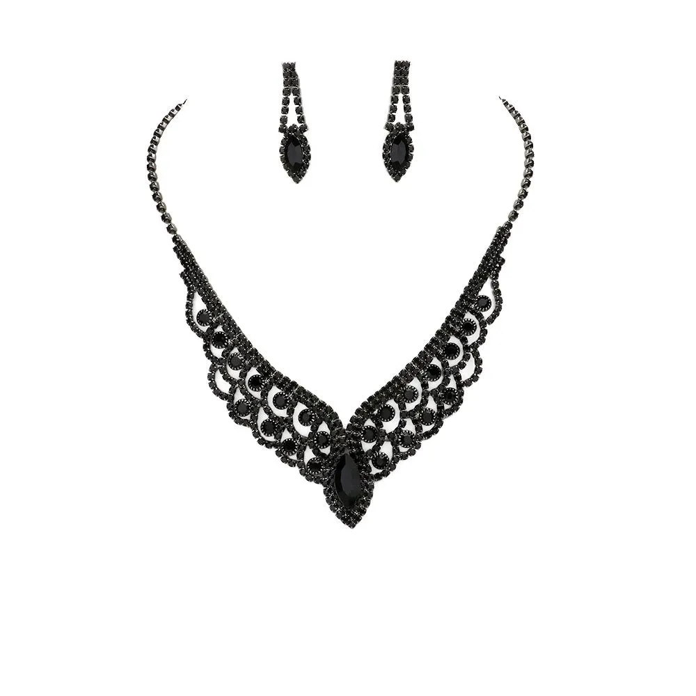 Oval Crystal Rhinestone Pave V Collar Necklace