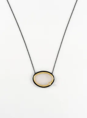 Oval  Druzy Necklace with CZ