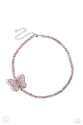 Paparazzi Flying Fantasy Pink Choker Necklace & Earring Set