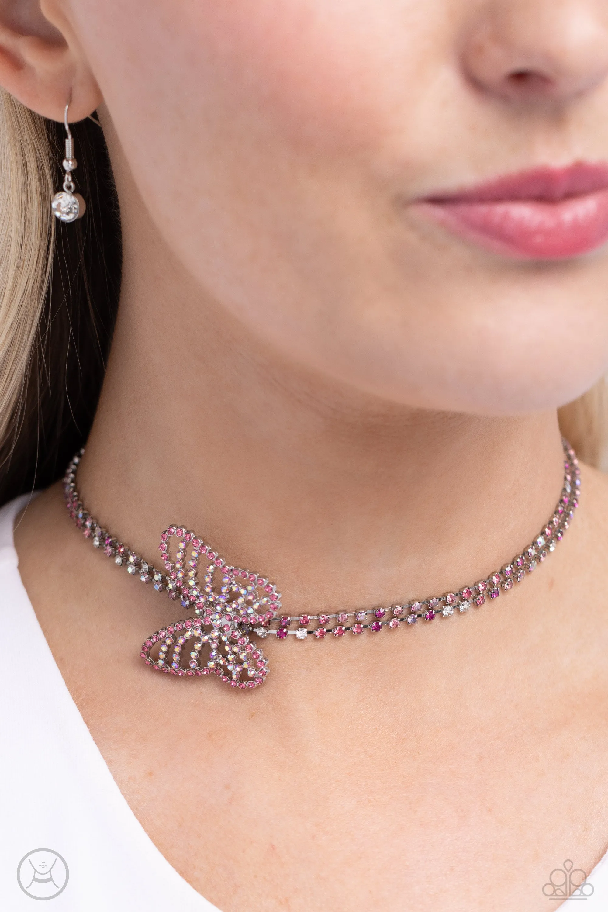 Paparazzi Flying Fantasy Pink Choker Necklace & Earring Set