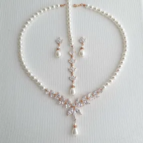 Pearl Necklace and Earrings Wedding Jewelry Set- Katie