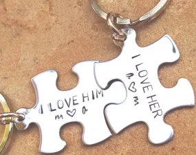 Personalized Puzzle Keychain, I Love Him I Love Her Keychain, Puzzle Keychains, His and Hers Gifts