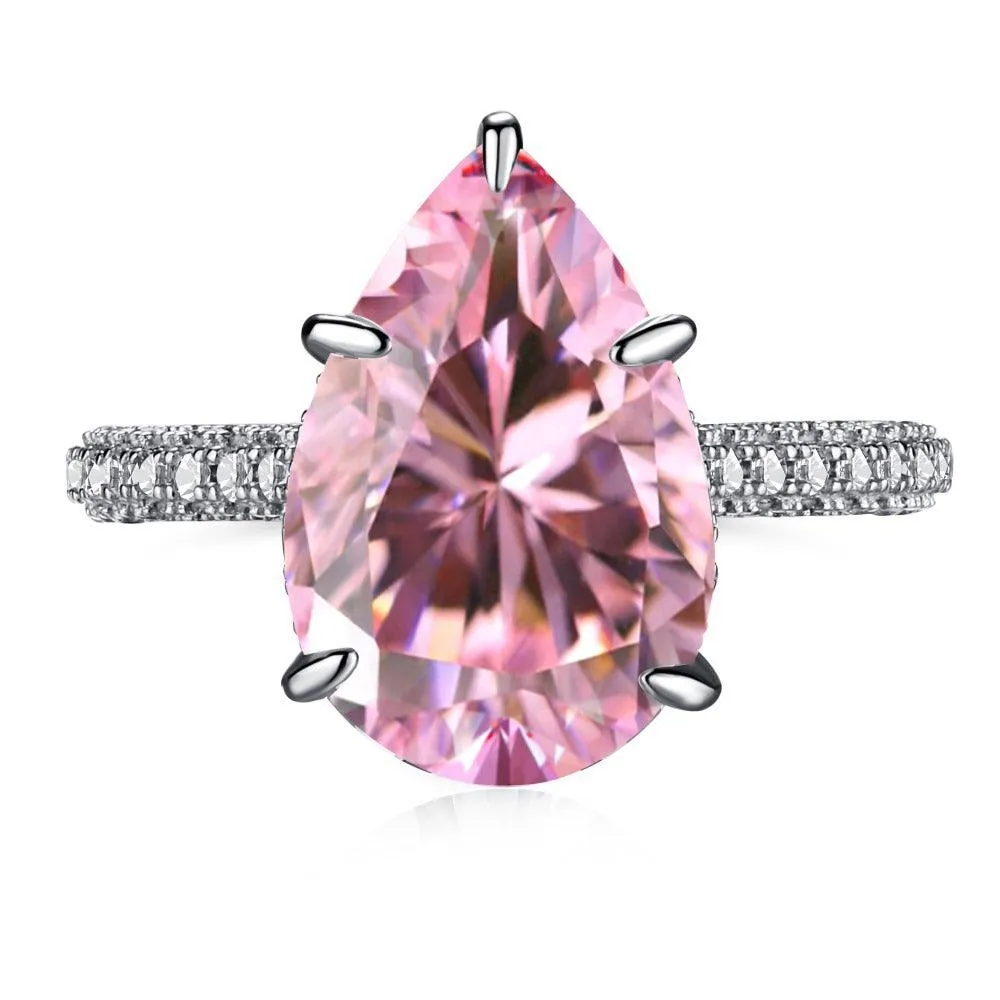 Pink CZ Teardrop Statement Ring