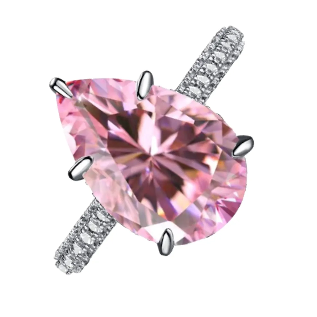 Pink CZ Teardrop Statement Ring