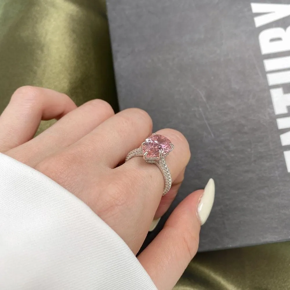 Pink CZ Teardrop Statement Ring