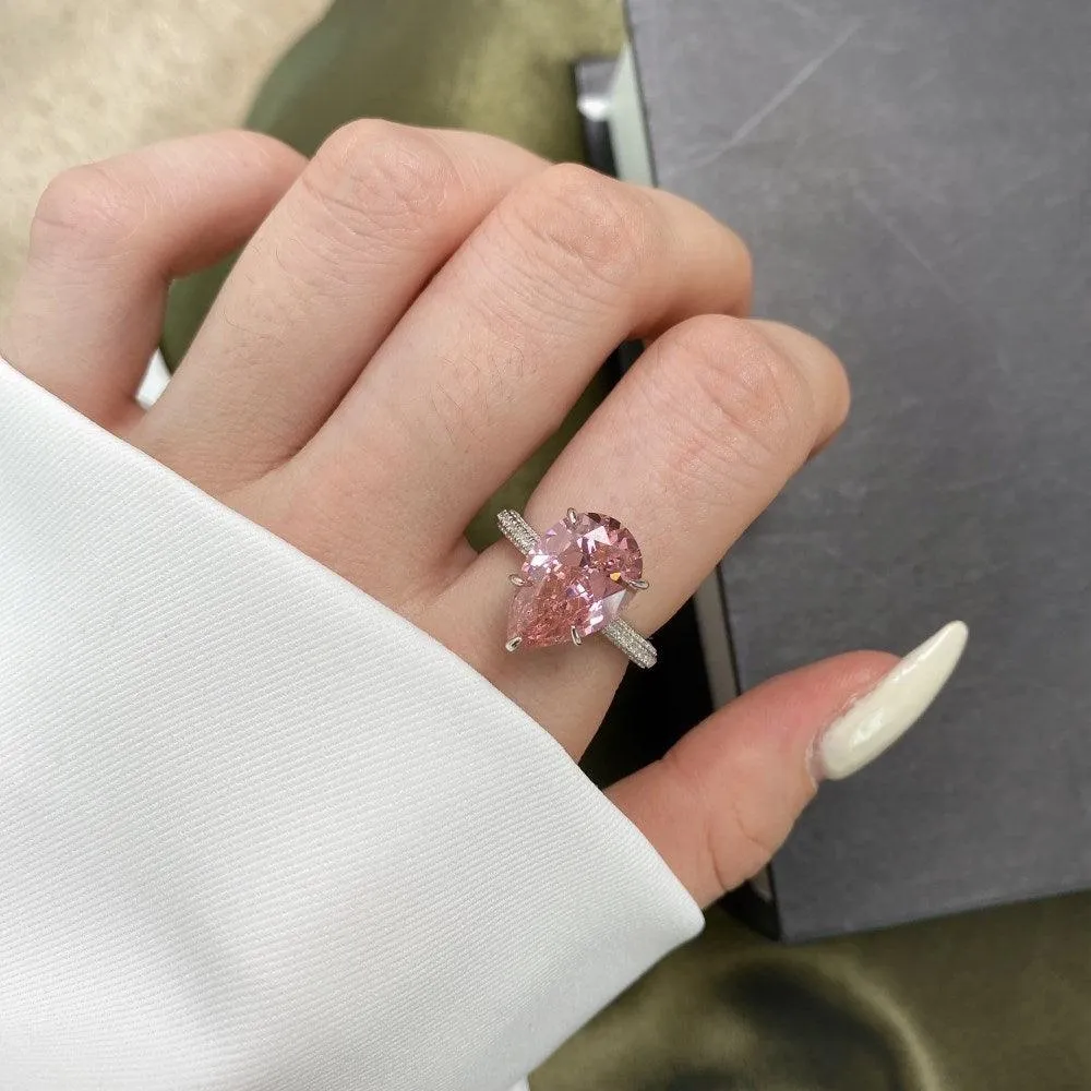 Pink CZ Teardrop Statement Ring