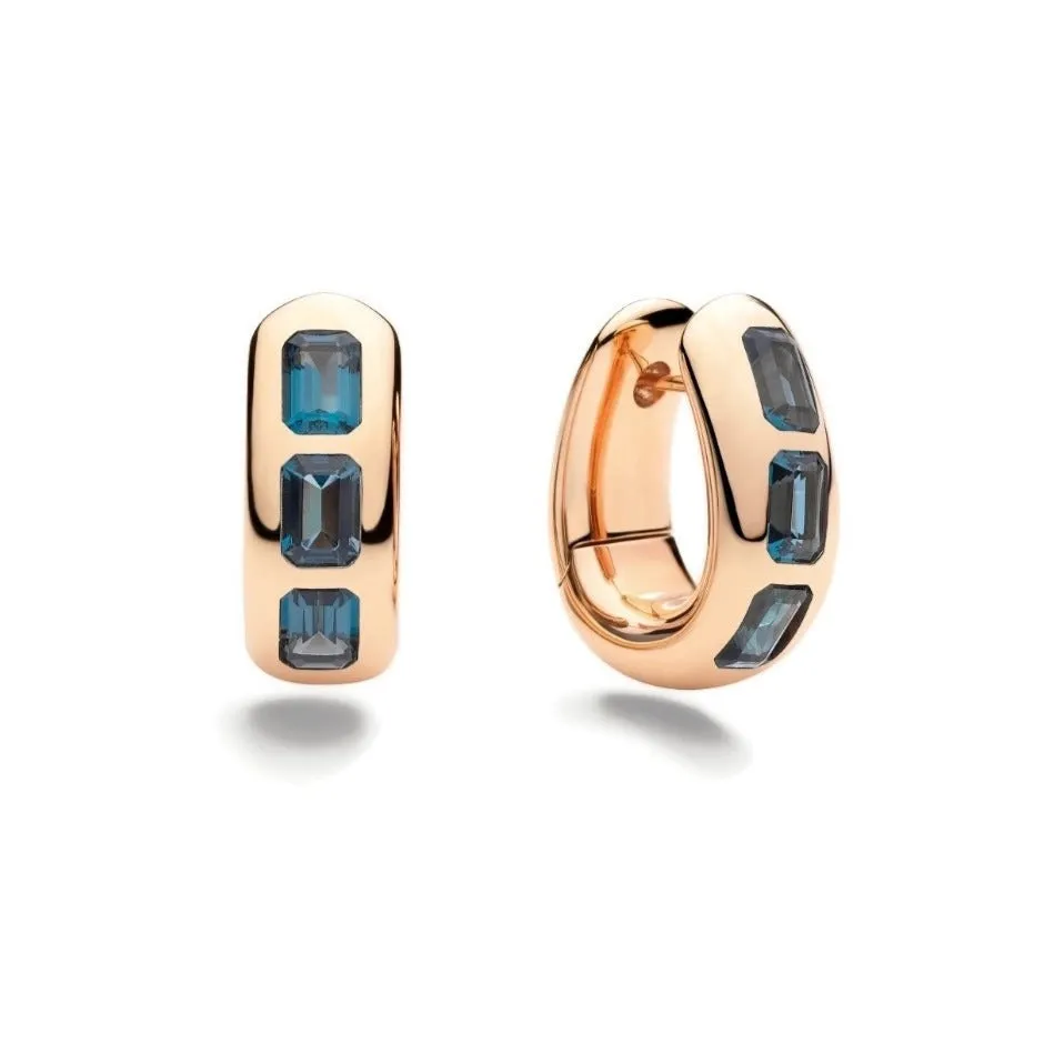 Pomellato - Iconica - Gold Earrings, 18k Rose Gold, with London Blue Topaz